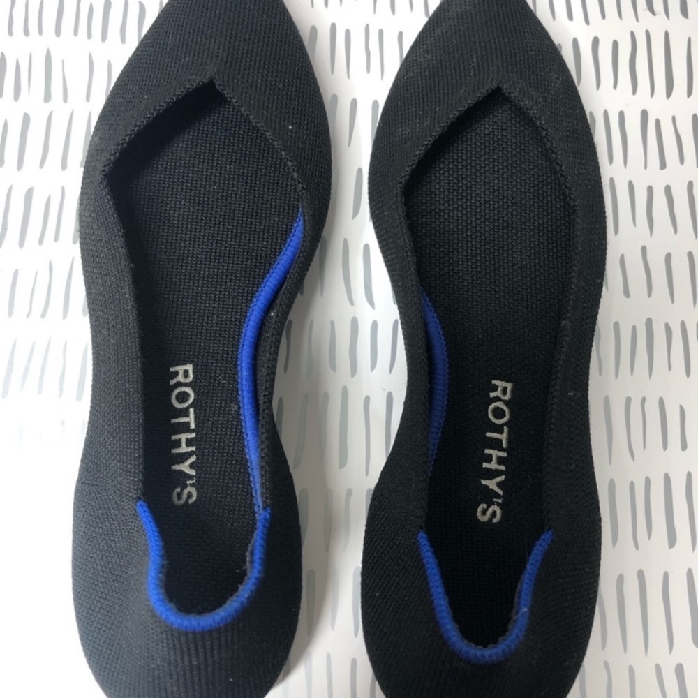 Rothy's Elegant Black Flats with Blue Trim